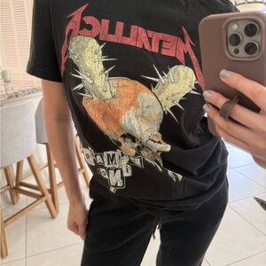 Divided Black Graphic Tee with Red and Orange Design